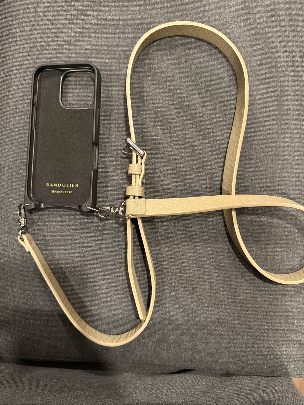 Bandolier Black Case with Beige Adjustable Leather Strap